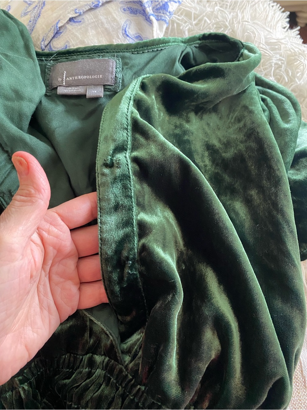 Anthropologie XL Emerald Green Velvet Tiered Maxi Dress Boho Luxe - Picture 15 of 16